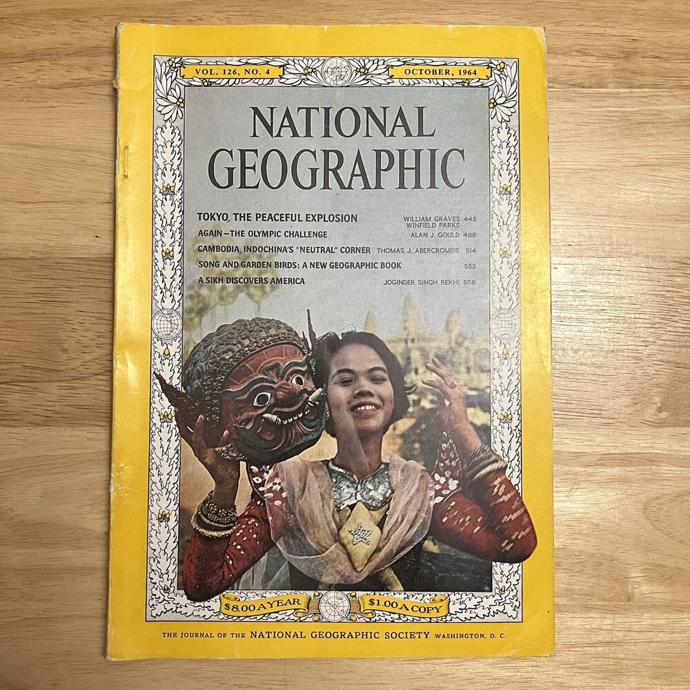 Vtg National Geographic October 1964 Tokyo Olympics Cambodia Halloween Coke Ad